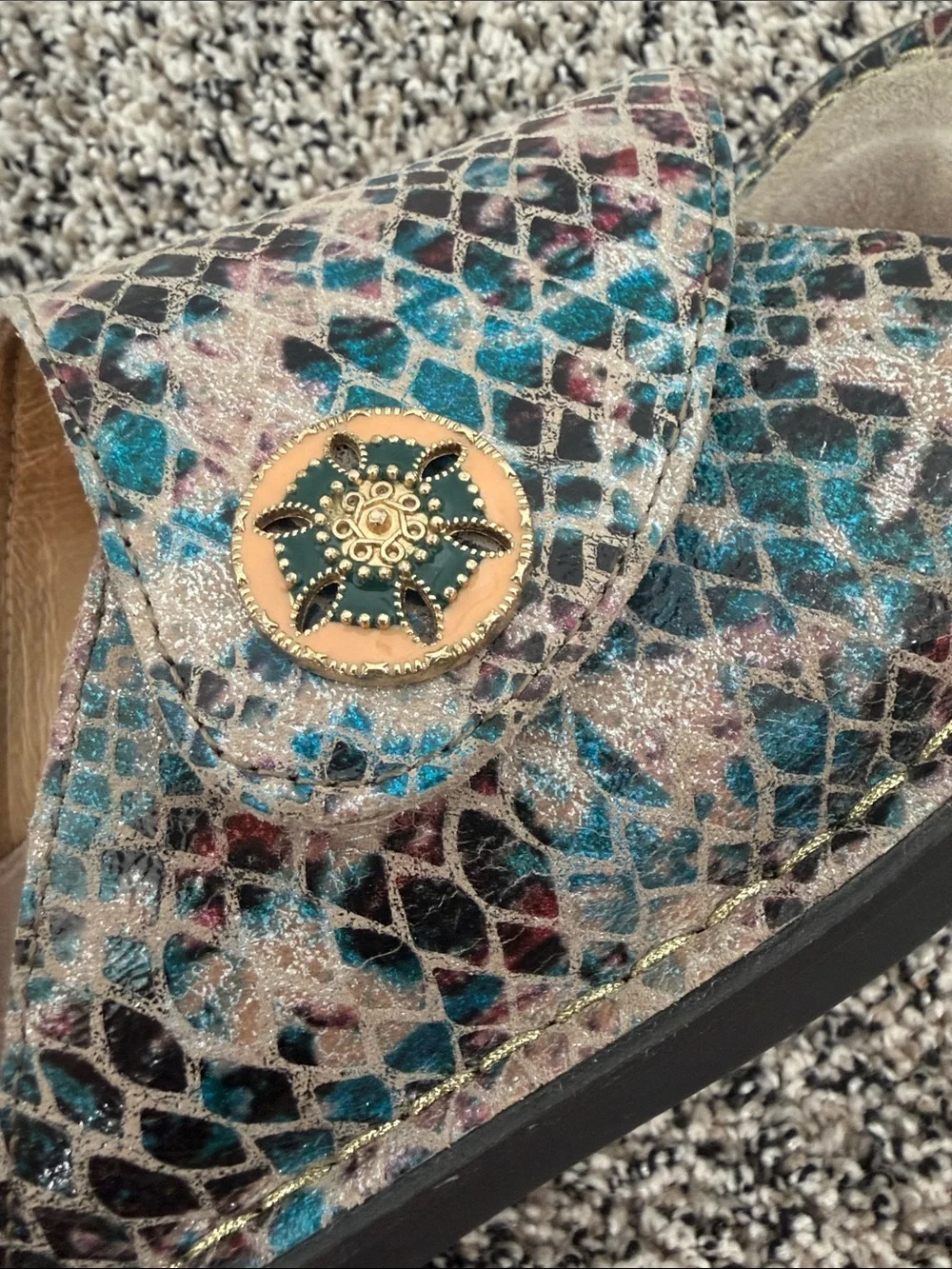 Alegria Kylee Slides Sandals Blue Metallic Snakeskin Pattern Women’s Size 40